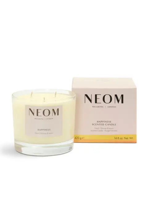 NEOM Happiness scented candle with box, 420g, neroli, mimosa, lemon.