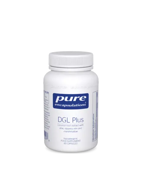 Pure Encapsulations DGL Plus supplement bottle, 60 capsules.