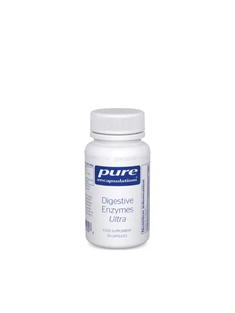 White bottle of Pure Encapsulations Digestive Enzymes Ultra, 30 capsules.