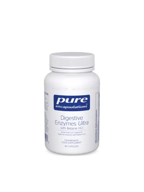 White bottle of Pure Encapsulations Digestive Enzymes Ultra, 90 capsules.