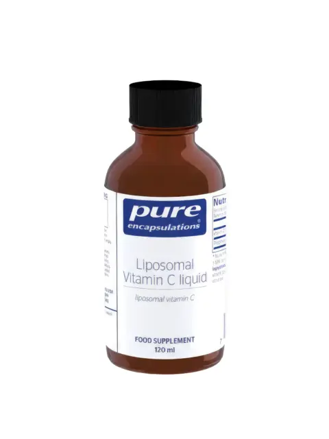 Brown bottle of Pure Encapsulations Liposomal Vitamin C liquid, 120 ml.