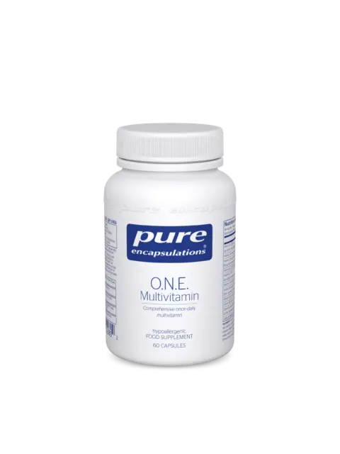 Pure Encapsulations O.N.E. Multivitamin bottle, 60 capsules, white label.