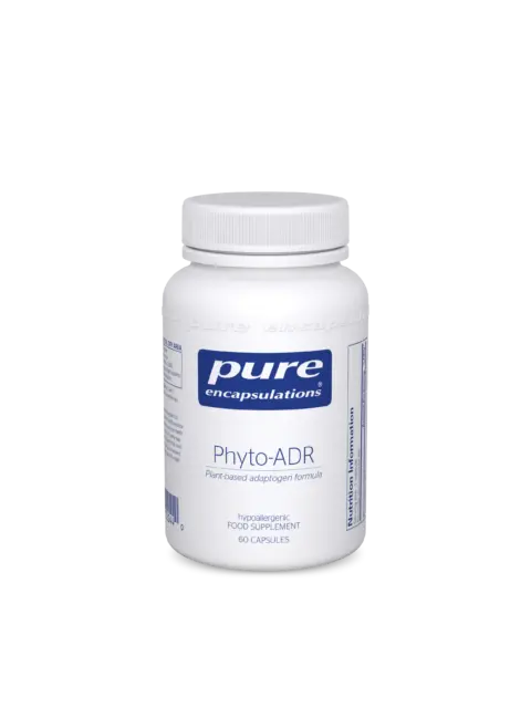 Pure Encapsulations Phyto-ADR supplement bottle, 60 capsules, plant-based adaptogen formula.