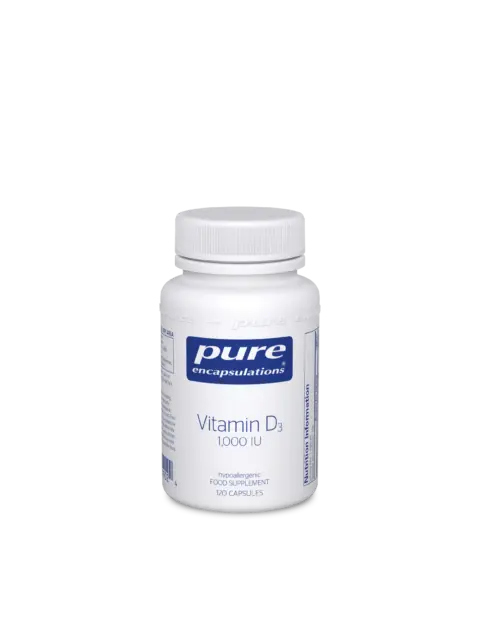 Pure Encapsulations Vitamin D3, 1000 IU, 120 capsules bottle.