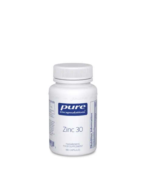 Pure Encapsulations Zinc 30 supplement bottle, 180 capsules.