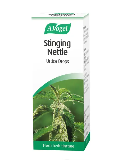 A.Vogel Stinging Nettle Urtica Drops box with plant image. Fresh herb tincture.