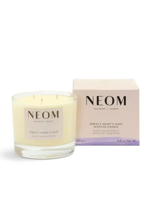 NEOM Perfect Night's Sleep candle with box, lavender, chamomile, patchouli scent, 420g.
