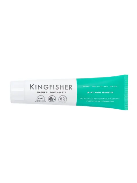 Kingfisher Natural Toothpaste, mint with fluoride, vegan, 100% recyclable, GM free.