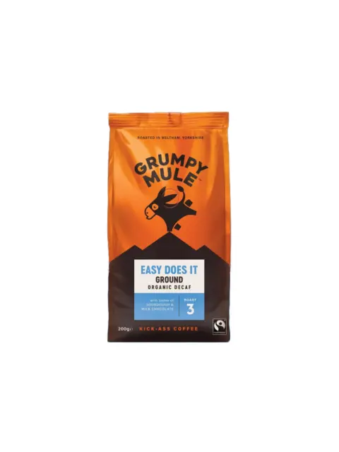 Grumpy Mule Easy Does It Ground Organic Decaf Coffee, 200g, Roast 3, Fairtrade.