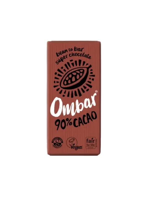 Ombar 90% cacao chocolate bar, vegan and fair trade certified.
