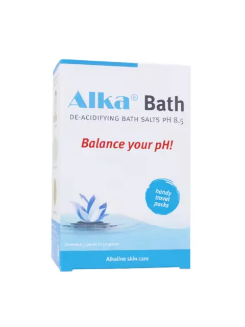 Alka Bath de-acidifying bath salts, pH 8.5, handy travel packs.