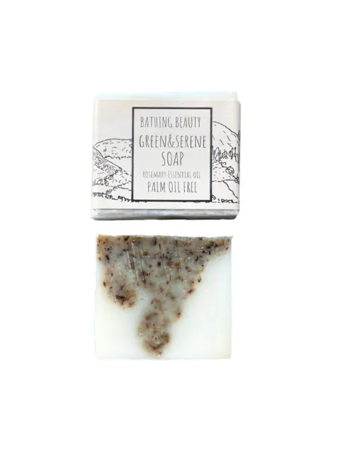 Bathing Beauty Green & Serene soap with rosemary, palm oil free.