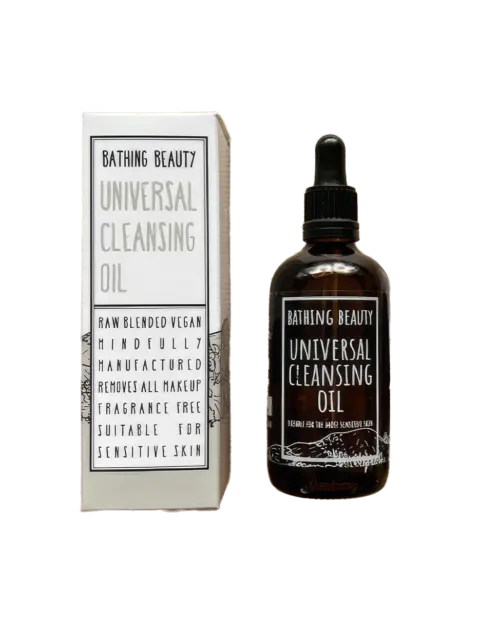 Bathing Beauty Universal Cleansing Oil bottle and box. Suitable for sensitive skin.