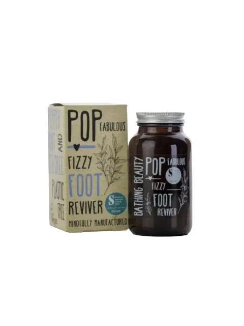 Pop Fabulous Fizzy Foot Reviver jar and box with botanical design.