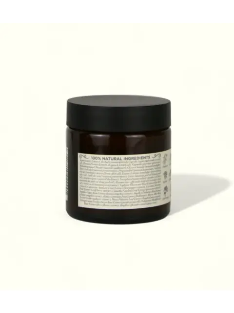 Brown jar with black lid, label reads "100% Natural Ingredients".