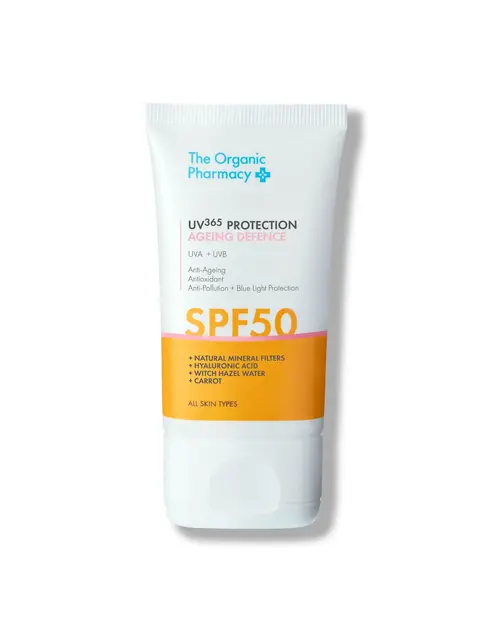 The Organic Pharmacy SPF50 cream for all skin types, anti-ageing, antioxidant, 50ml tube.