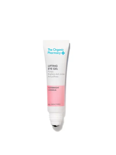 Lifting Eye Gel tube with roller applicator, contains Eyebright and Kigelia, suitable for all skin types.