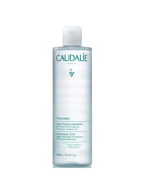 Caudalie Vinoclean Moisturising Toner, 400ml bottle, for all skin types, face and eyes.