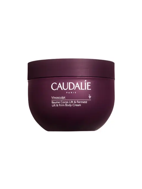 Caudalie Vinosculpt Lift & Firm Body Cream in a purple jar.