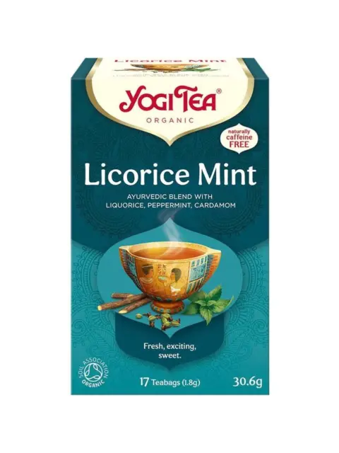 Yogi Tea Licorice Mint box, 17 teabags, organic, caffeine-free, with liquorice, peppermint, cardamom.