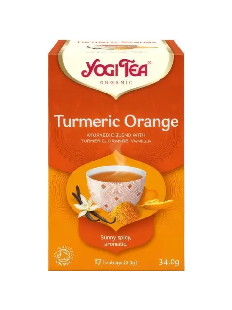 Yogi Tea Turmeric Orange, 17 teabags, 34.0g. Ayurvedic blend with turmeric, orange, vanilla.