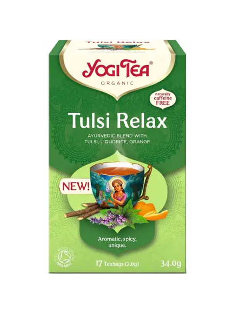 Yogi Tea Tulsi Relax, organic blend with tulsi, liquorice, orange. 17 teabags, 34.0g.