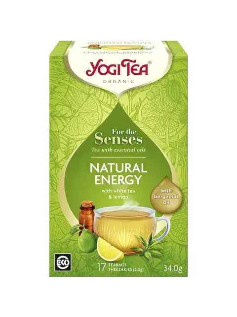 Yogi Tea Natural Energy with white tea, lemon, bergamot oil. 17 teabags, 34g.