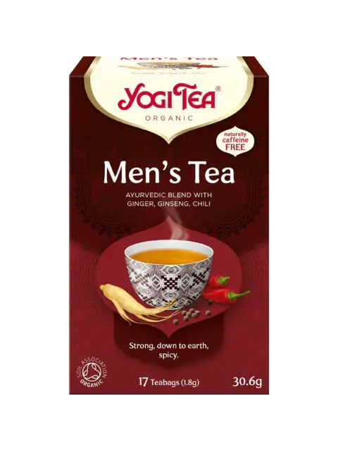 Yogi Tea Men's Tea box with ginger, ginseng, chilli. Ayurvedic blend, caffeine-free, 17 teabags.