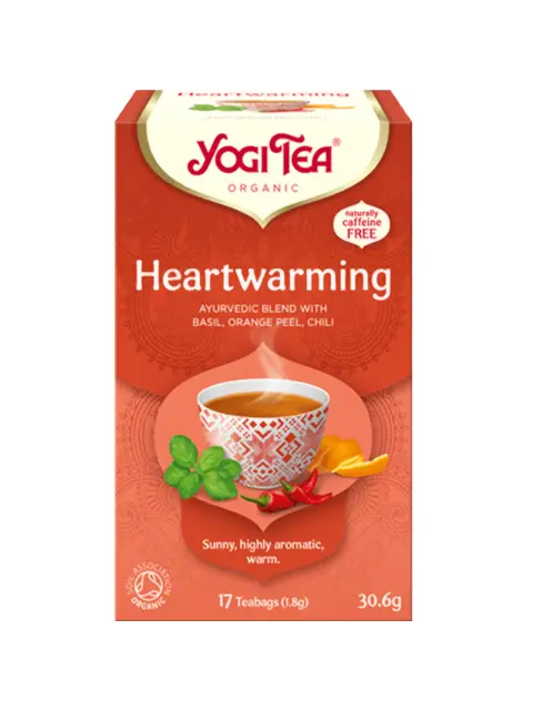 Yogi Tea Heartwarming, organic, caffeine-free, 17 teabags, basil, orange peel, chilli blend.