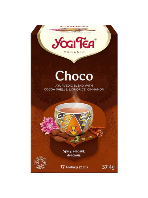 Yogi Tea Choco, 17 teabags, cocoa, liquorice, cinnamon blend. Organic certification visible.