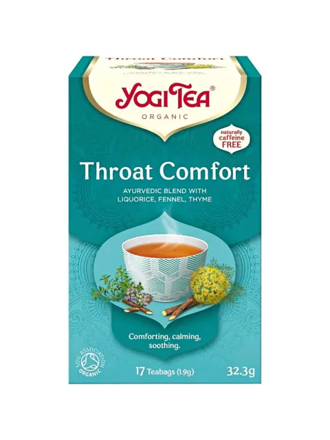 Yogi Tea Throat Comfort, 17 teabags, organic, caffeine-free, with liquorice, fennel, thyme.