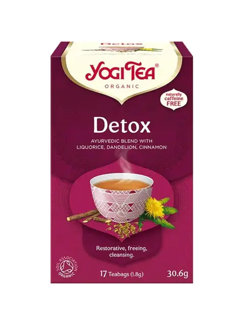 Yogi Tea Detox box with liquorice, dandelion, cinnamon. Caffeine-free, 17 teabags, 30.6g.
