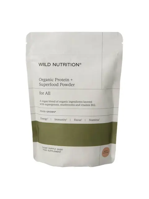 Wild Nutrition Organic Protein + Superfood Powder, vegan, 350g, berry flavour.