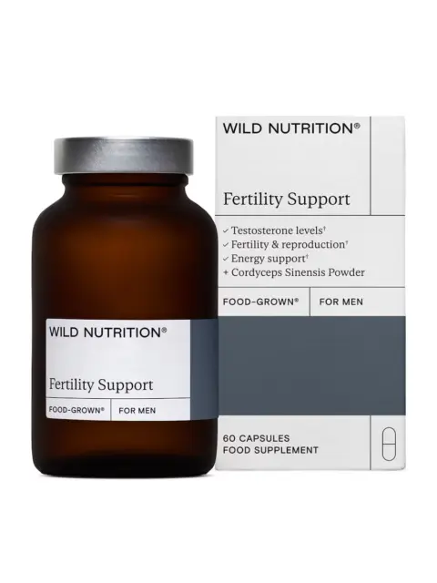 Wild Nutrition Fertility Support bottle and box for men, 60 capsules, food supplement.