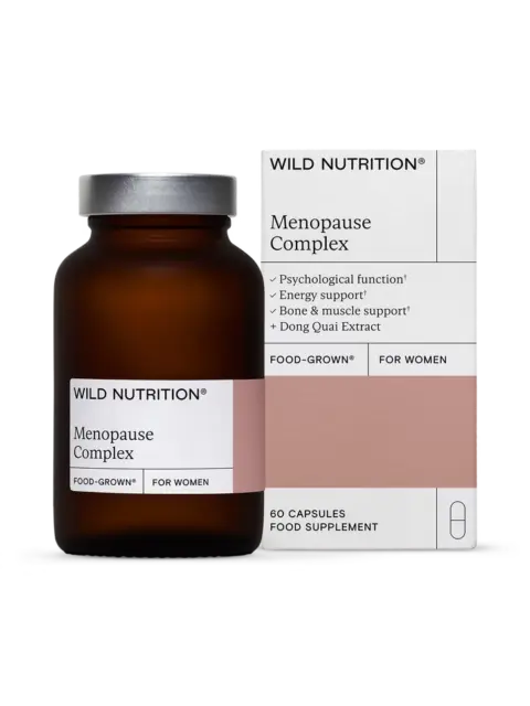 Wild Nutrition Menopause Complex bottle and box, 60 capsules, food supplement for women.
