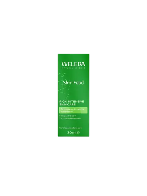 Green box of Weleda Skin Food, 30ml, for very dry and rough skin.