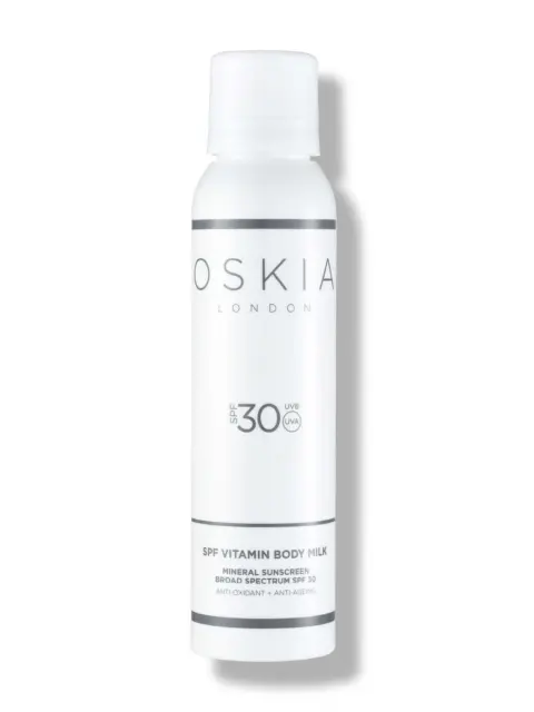 Oskia SPF 30 Vitamin Body Milk, mineral sunscreen, broad spectrum, anti-oxidant, anti-ageing.