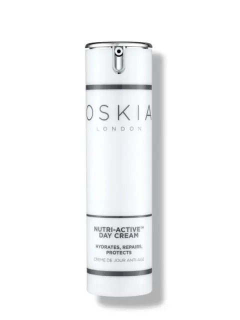 Oskia London Nutri-Active Day Cream bottle with silver pump.