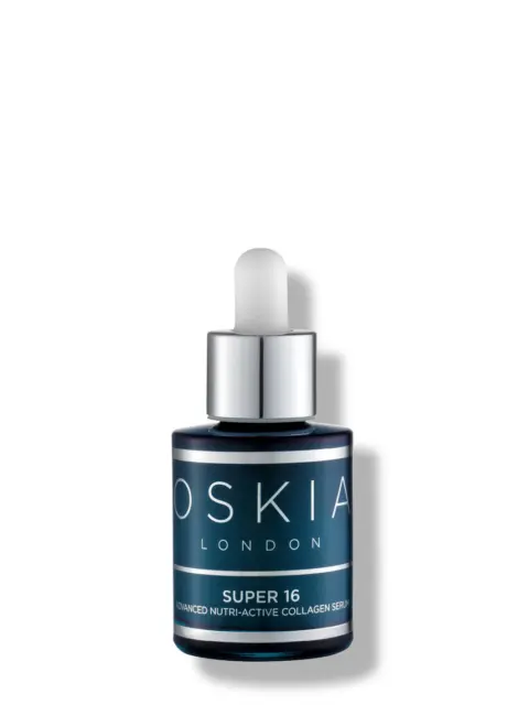 Oskia London Super 16 collagen serum bottle with dropper.