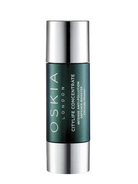 Oskia Citylife Concentrate bottle with silver cap and green label.