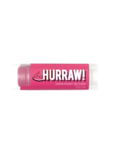 Pink tube of Hurraw! watermelon lip balm, 4.8g.