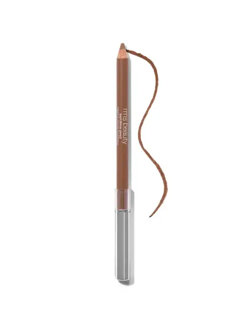 Brown eyeliner pencil with silver cap and curved line drawn.