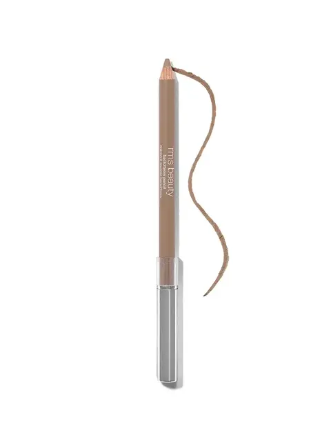 Brown eyebrow pencil with silver cap and curled shaving.