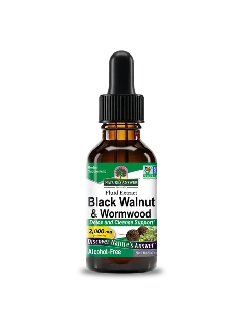 Nature's Answer Black Walnut & Wormwood fluid extract, 30ml, alcohol-free.