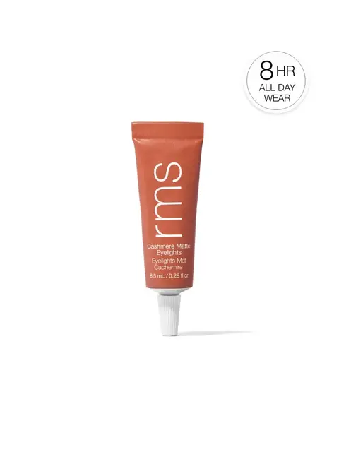 RMS Cashmere Matte Eyelights tube, 8.5 mL, with "8 HR All Day Wear" text.