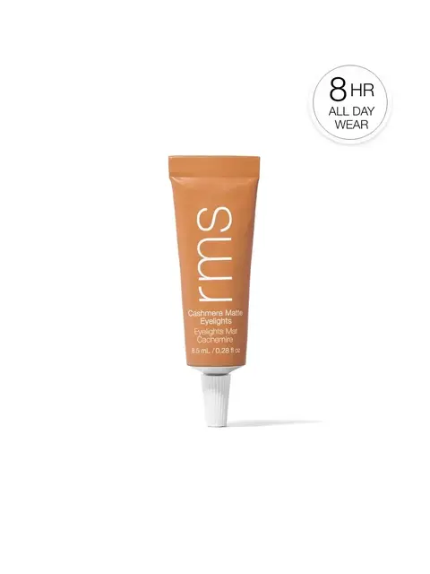 RMS Cashmere Matte Eyelights tube, 8.5 ml, with 8-hour wear label.