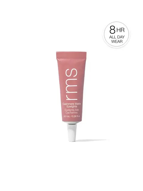 Pink tube of RMS Cashmere Matte Eyelights, 8-hour wear, 8.5 mL.