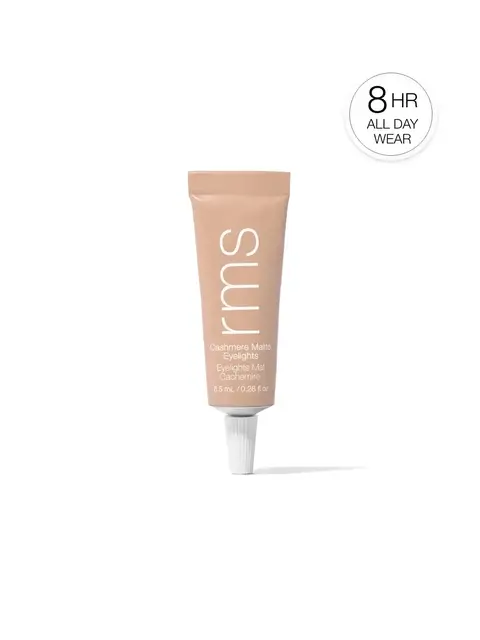 RMS Cashmere Matte Eyelights tube, 8.5 ml, with "8 HR All Day Wear" text.