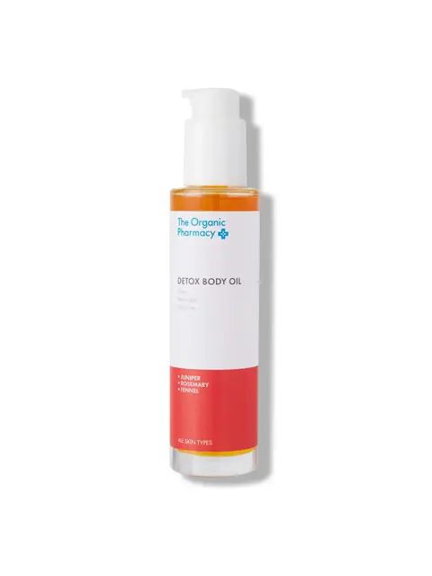 Detox Body Oil by The Organic Pharmacy, juniper, rosemary, fennel, for all skin types.