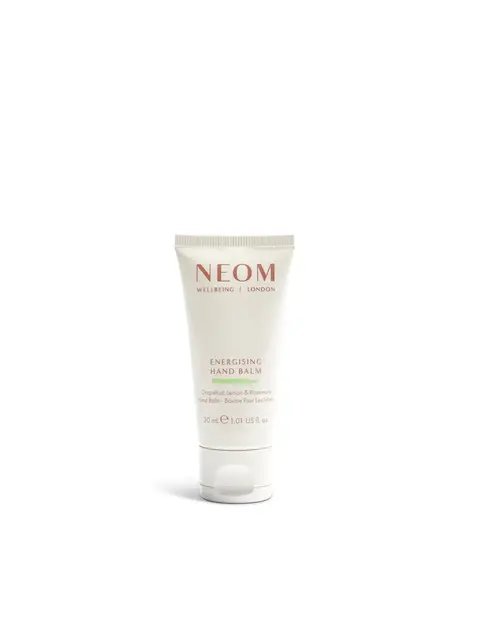 NEOM Wellbeing Energising Hand Balm, 30ml tube. Grapefruit, lemon, rosemary scent.